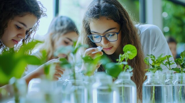 Young Scientists Studying Plants in a Laboratory