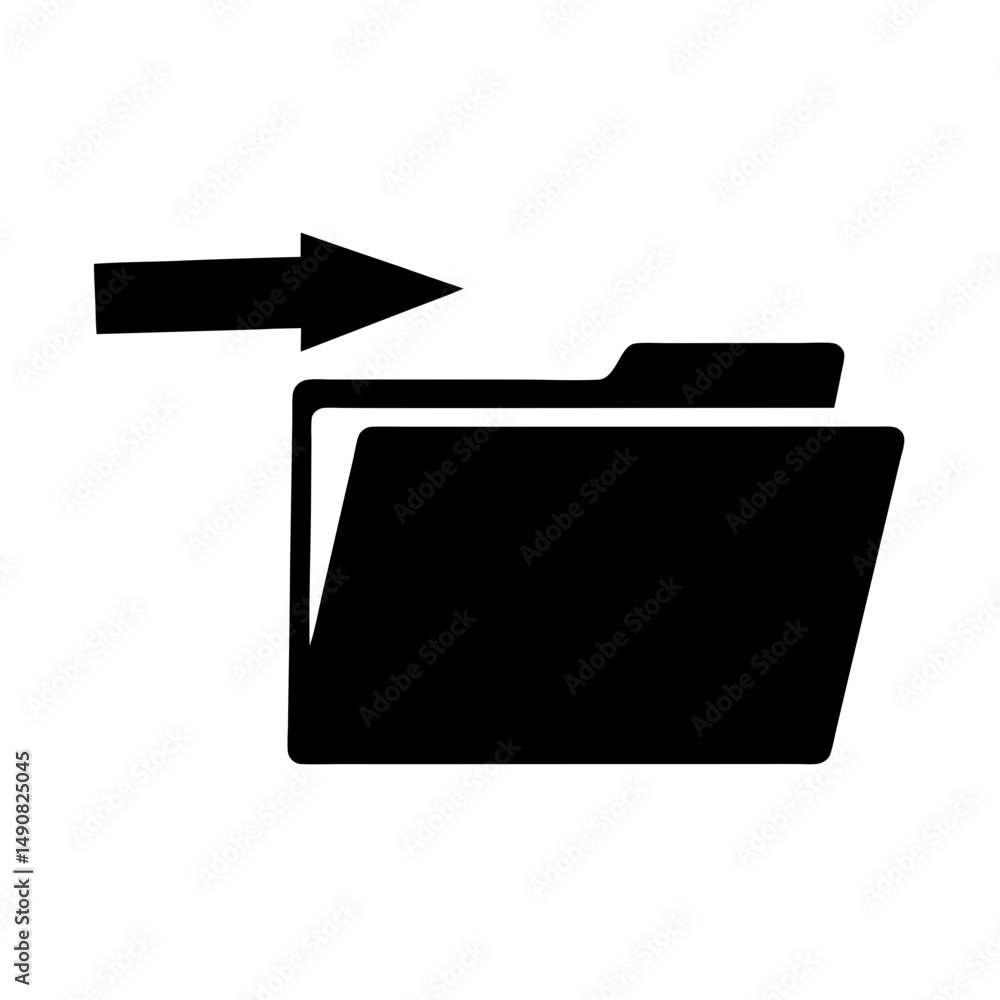 Poster black silhouette of a folder with arrow entering, representing file importing