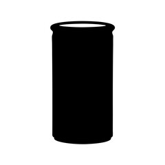 Minimalist Black Silhouette of a Soda or Drink Can on White Background