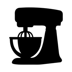 Black silhouette of a stand mixer with a bowl and whisk attachment