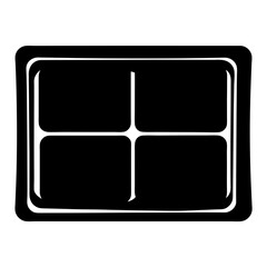 Black and white illustration of a foursectioned divided tray