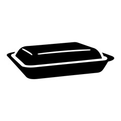 Isolated black takeout container for food delivery and restaurant services icon