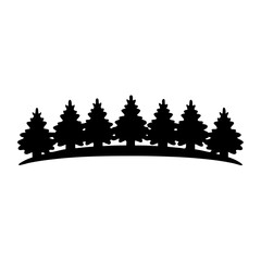 Silhouette of Seven Christmas Trees in a Row on a Gentle Hill