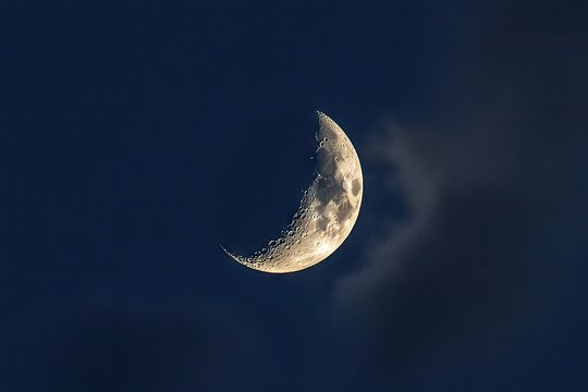 Crescent moon silhouette against a deep twilight sky. - Powered by Adobe