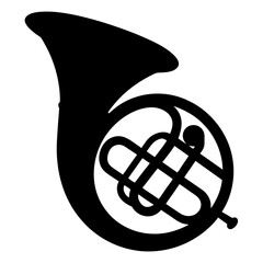 Simple Black and White French Horn Silhouette on a White Background