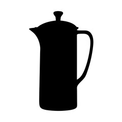 Black silhouette of a French press coffee maker, a minimalist design