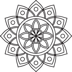 Floral Mandala Drawing – Line Art for Adult Coloring Books