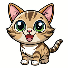 A cute tabby kitten with wide, excited eyes and an open mouth  on white background