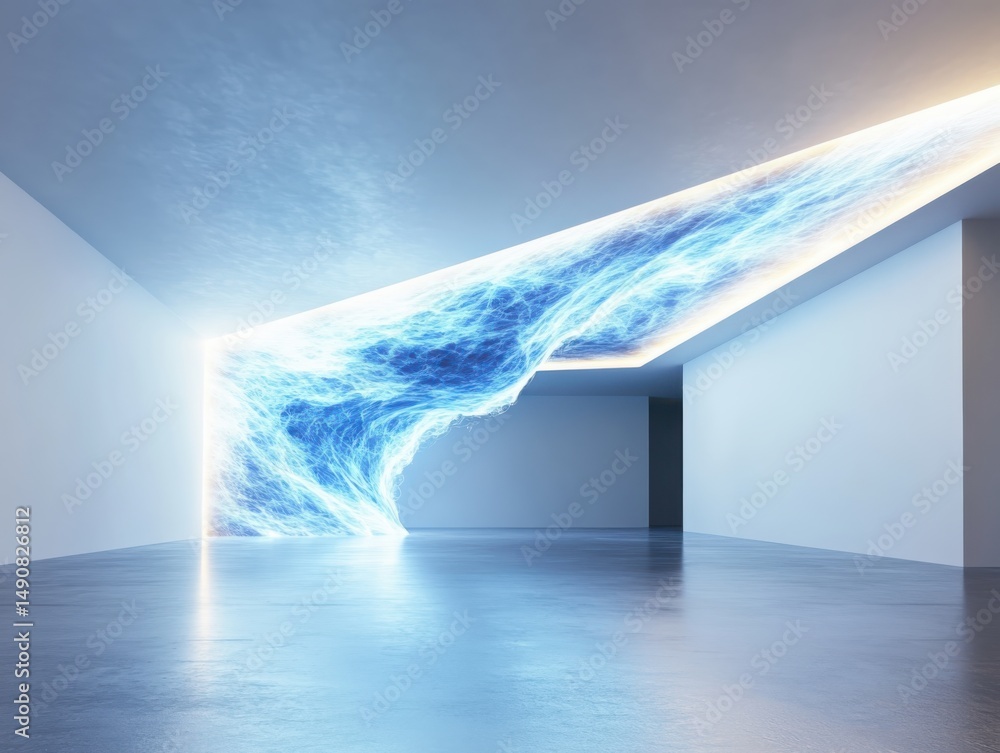 Aufkleber dynamic light and wave interaction in contemporary architecture modern gallery digital art minimalis