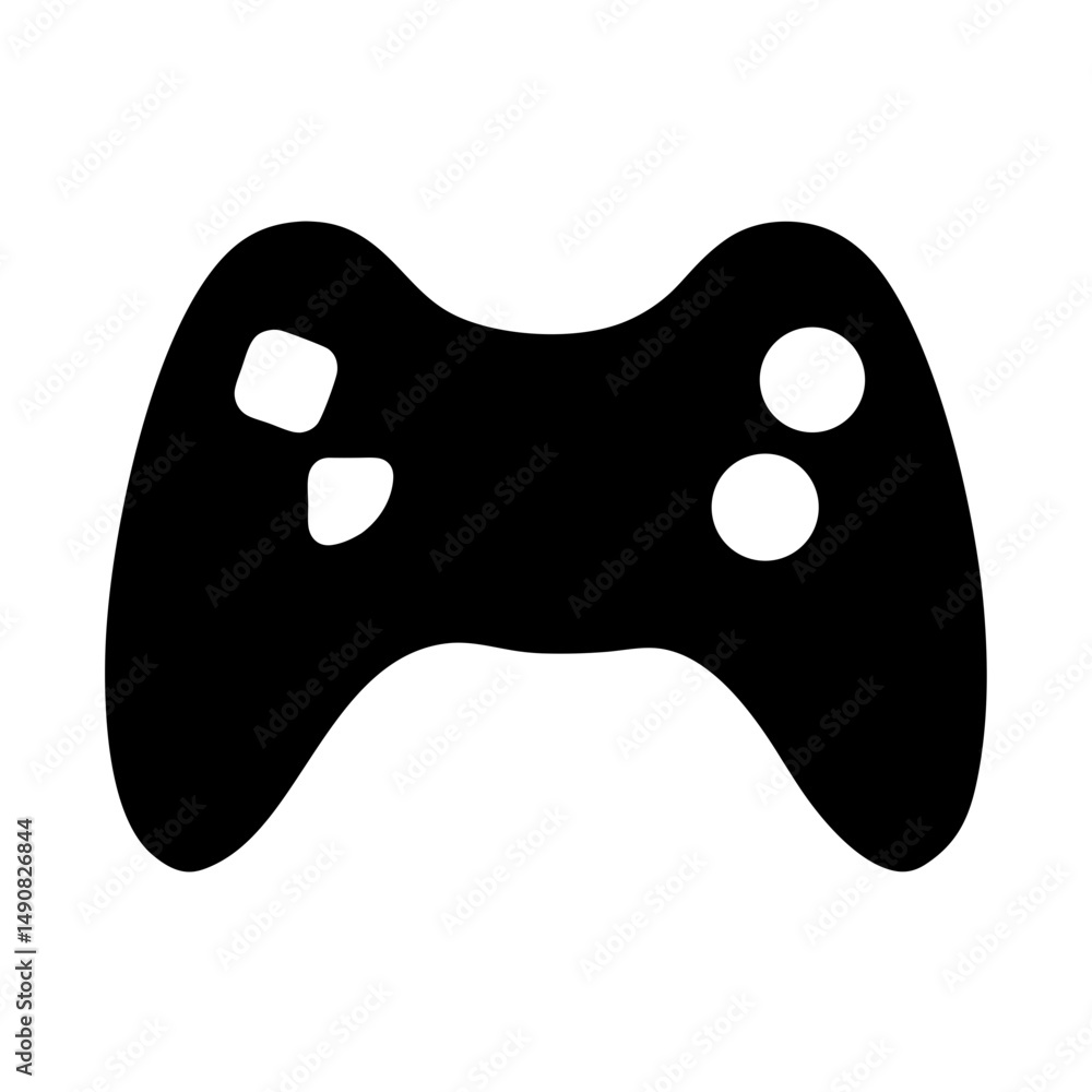 Poster stylized video game controller icon with simplified button design, black on white