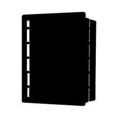 Black silhouette of a binder or notebook with holes on the side