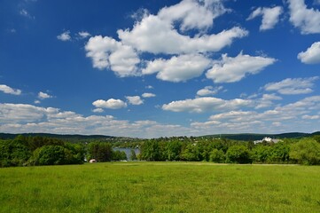 Brno Dam. Place for recreation and sports. Brno - Bystrc. - Czech Republic Europe. Beautiful spring nature with landscape and water.
