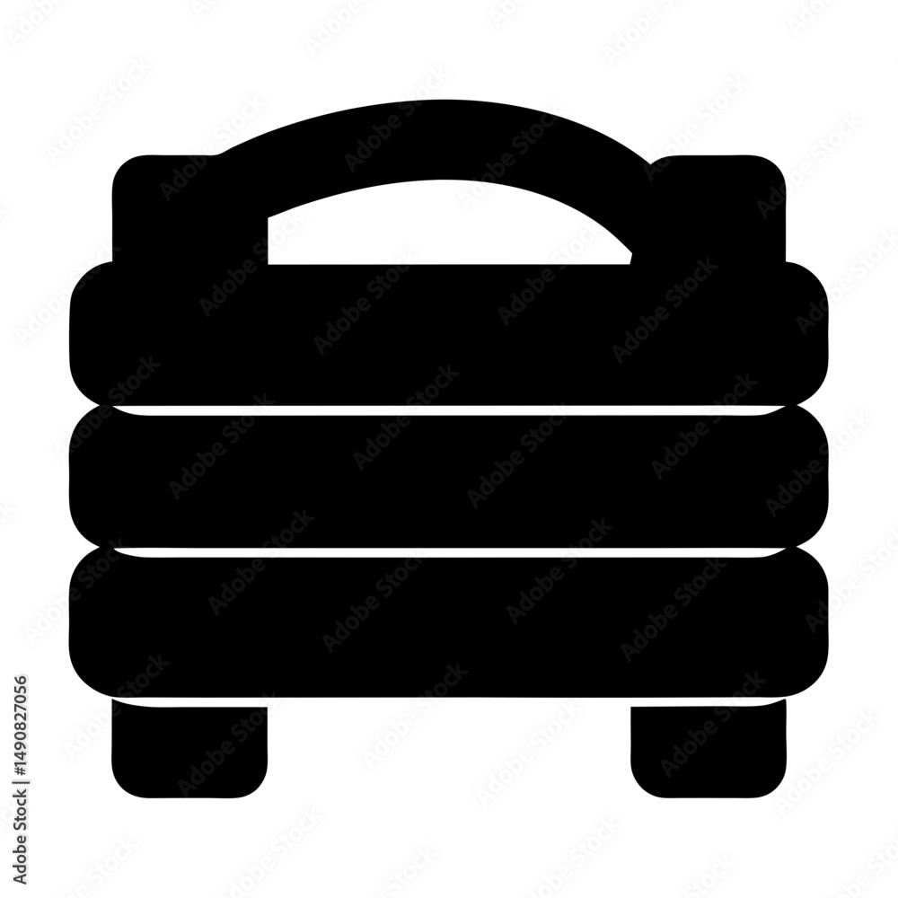 Poster black and white graphic of a stacked container with a handle