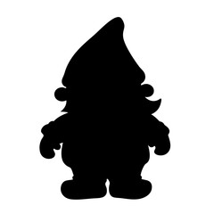 Black Silhouette of a Garden Gnome with Pointed Hat and Chubby Body