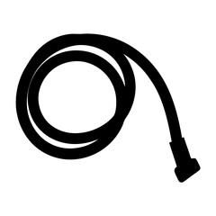 Black coiled hose silhouette on white background depicting garden equipment