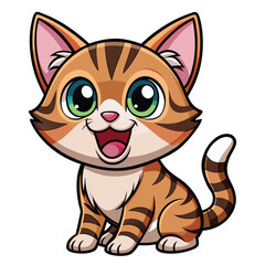 A cute tabby kitten with wide, excited eyes and an open mouth  on white background