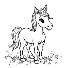 Obraz premium Cute Horse Line Art Illustration for Kids’ Coloring Book P