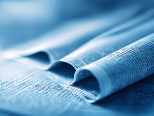 Close-Up of Folded Blue Newspaper with News and Information on Paper Surface &ndash; Ideal for Journalism and Publishing Backgrounds 