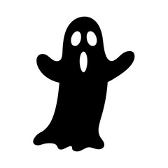 Spooky black ghost floating with its arms spread wide and a surprised look