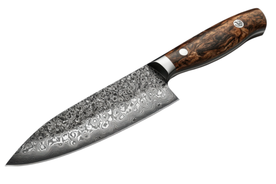 Intricate Damascus chef knife a culinary artist s indispensable tool for carving gourmet on transparent background