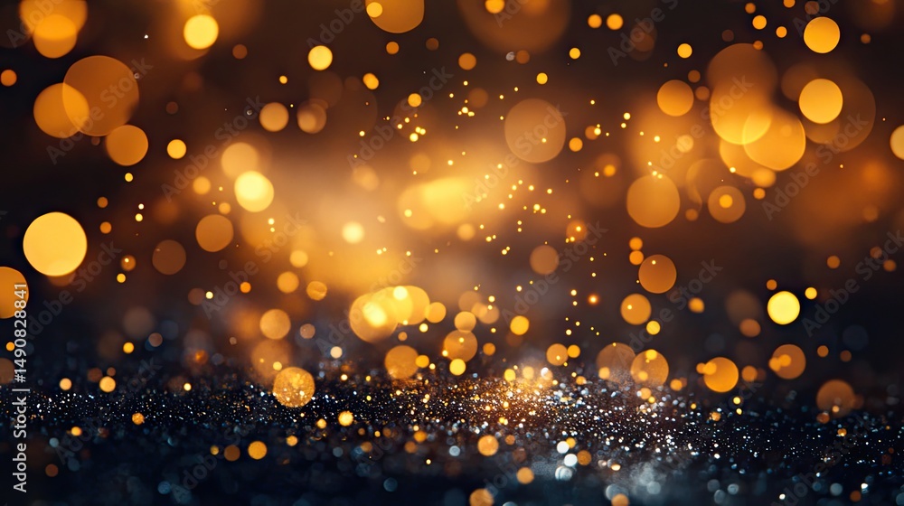 Poster abstract design with golden bokeh and dark background.