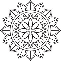 Floral Mandala Drawing – Line Art for Adult Coloring Books