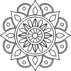 Floral Mandala Drawing – Line Art for Adult Coloring Books