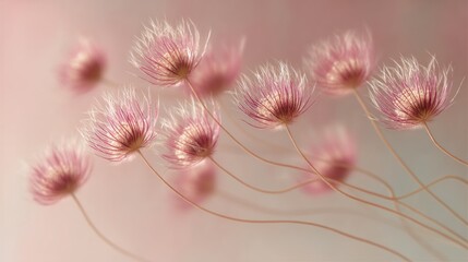 Delicate pink flowers in soft pastel tones, evoking a sense of airy lightness and gentle movement