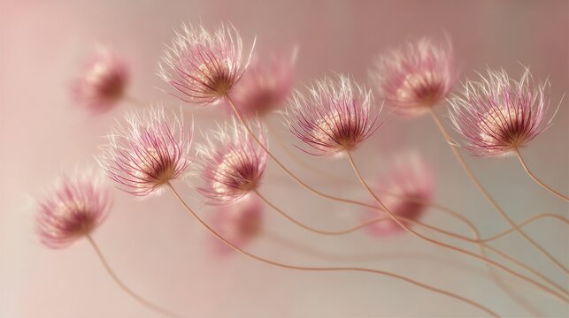 Delicate pink flowers in soft pastel tones, evoking a sense of airy lightness and gentle movement