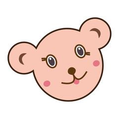 Fototapeta premium Smiling pink bear cartoon face with brown outline.