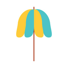 Bright beach umbrella with yellow and teal curved panels.