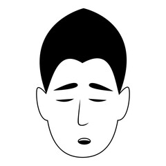 Sad male face with lowered eyebrows and closed mouth.