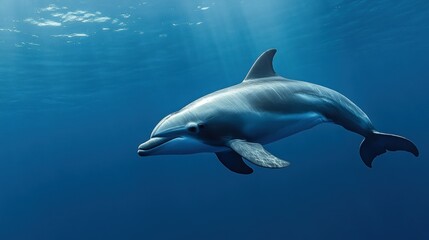 A Vaquita dolphin swims in the blue waters, background wallpaper AI generated image