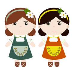 two girls in green and orange clothes vector