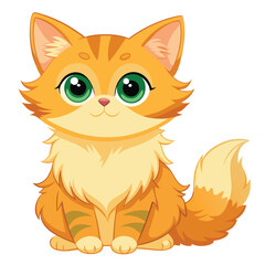 A fluffy, cream and ginger kitten with big, soulful eyes sitting and looking upwards on white background