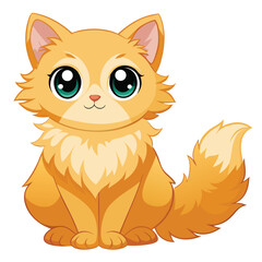 A fluffy, cream and ginger kitten with big, soulful eyes sitting and looking upwards on white background