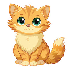 A fluffy, cream and ginger kitten with big, soulful eyes sitting and looking upwards on white background