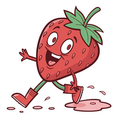 Strawberry Jumping in Puddles with Rain Boots, Playful Vibe. Perfect for: Spring Picnics, Rainy Day Celebrations, Kids' Events