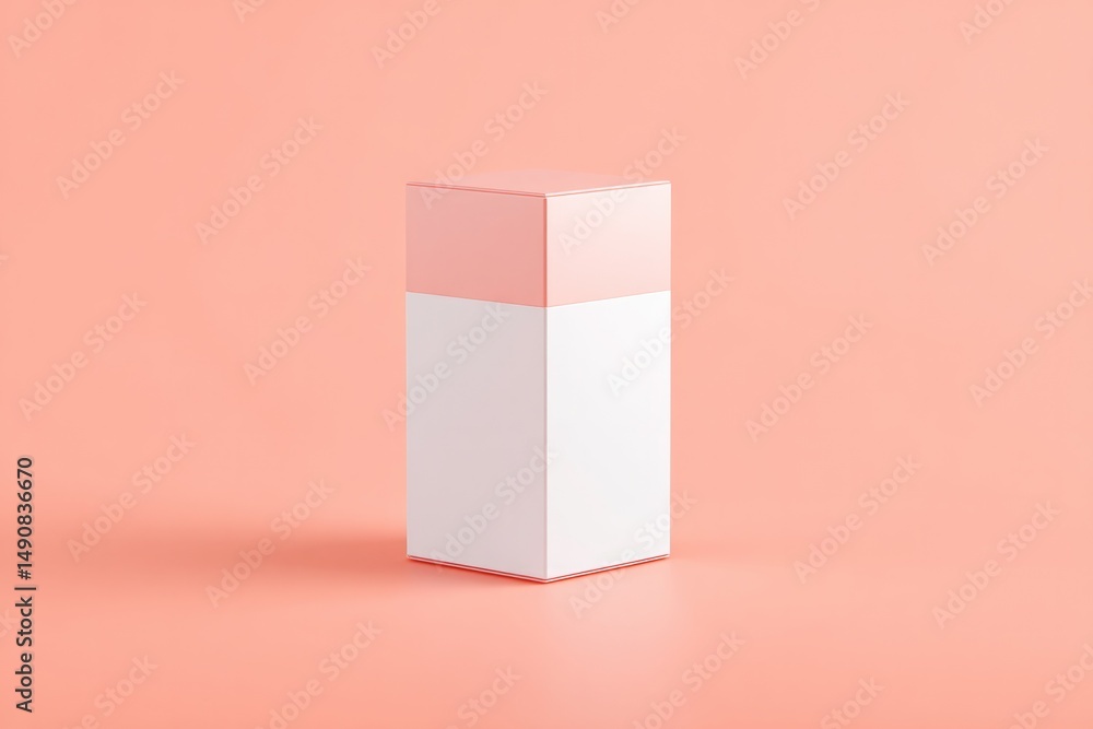 Poster 3d-rendered product box stands symmetrical on solid-colored background with soft shadows