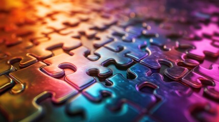 Vibrant Puzzle Pieces Interlocked Symbolizing Teamwork Collaboration Problem-Solving Strategy Success Interconnectedness Abstract Representation Conceptual Backdrop Vivid Artistic Background