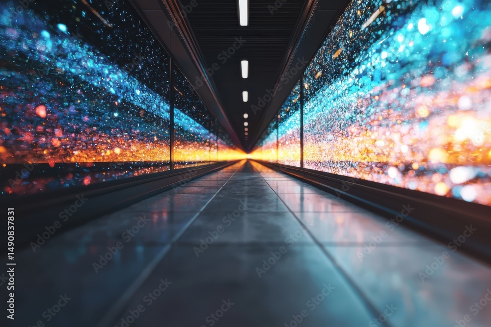 Aufkleber dynamic light trail action in a futuristic tunnel abstract visual journey digital art environment