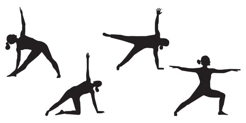 Yoga silhouette vector art illustration. Yoga vector icon. Meditation with yoga. Six icon black yoga pose isolated on white background. eps 10