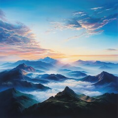 Obraz premium Breathtaking mountain sunrise majestic landscape scenic view nature's beauty tranquil environment serene atmosphere