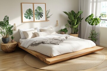 japandi style bedroom interior with minimalist natural decor