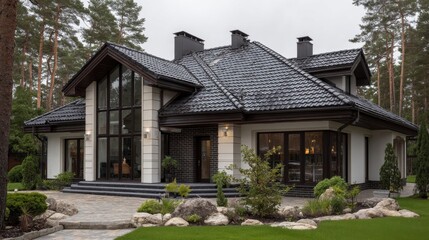 Naklejka premium Modern house exterior with landscaping