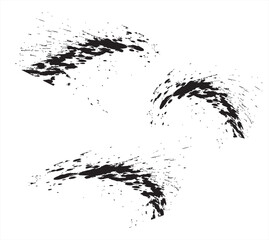 Set of ink splashes. 	
Black ink splash texture painting. Black ink spots set on transparent background. Ink illustration.	
