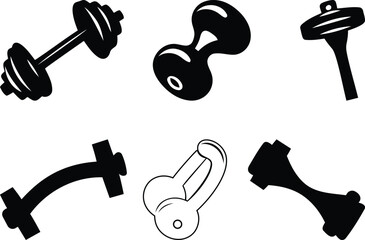Modern and premium quality fitness or gym equipment silhouette vector art, fitness or gym equipment line art vector illustration, fitness or gym equipment vector icon logo design set