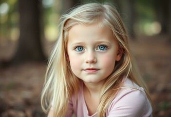 Fototapeta premium Portrait of a young girl with Turner syndrome in a natural setting