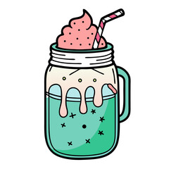 Whimsical Ice Cream in glass Jar Doodle Style  on transparent background
