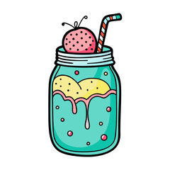 Whimsical Ice Cream in glass Jar Doodle Style  on transparent background
